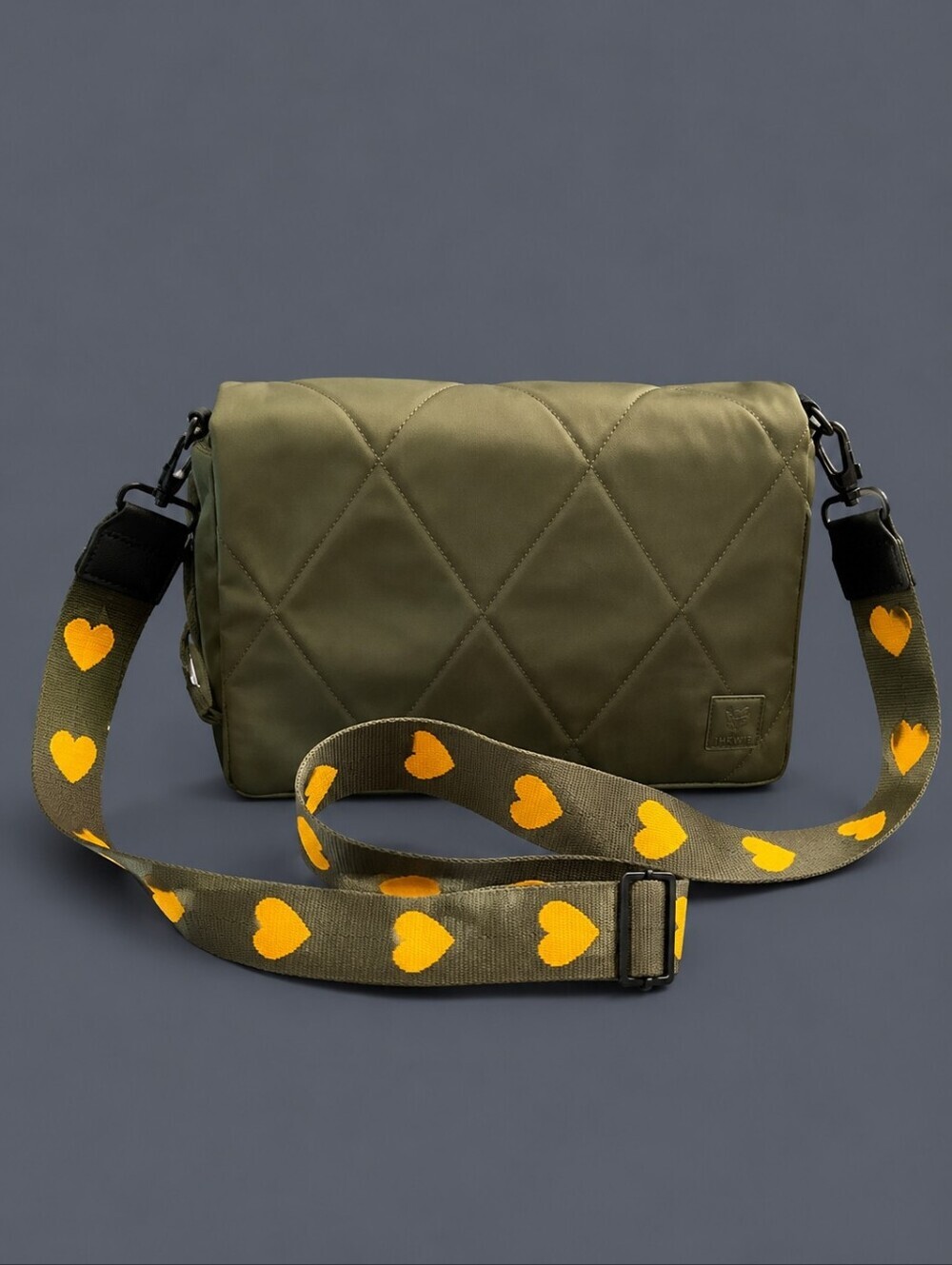 IHKWIP Military Olive Nylon Quilted Utility Messenger Hearts Guitar Strap Bag